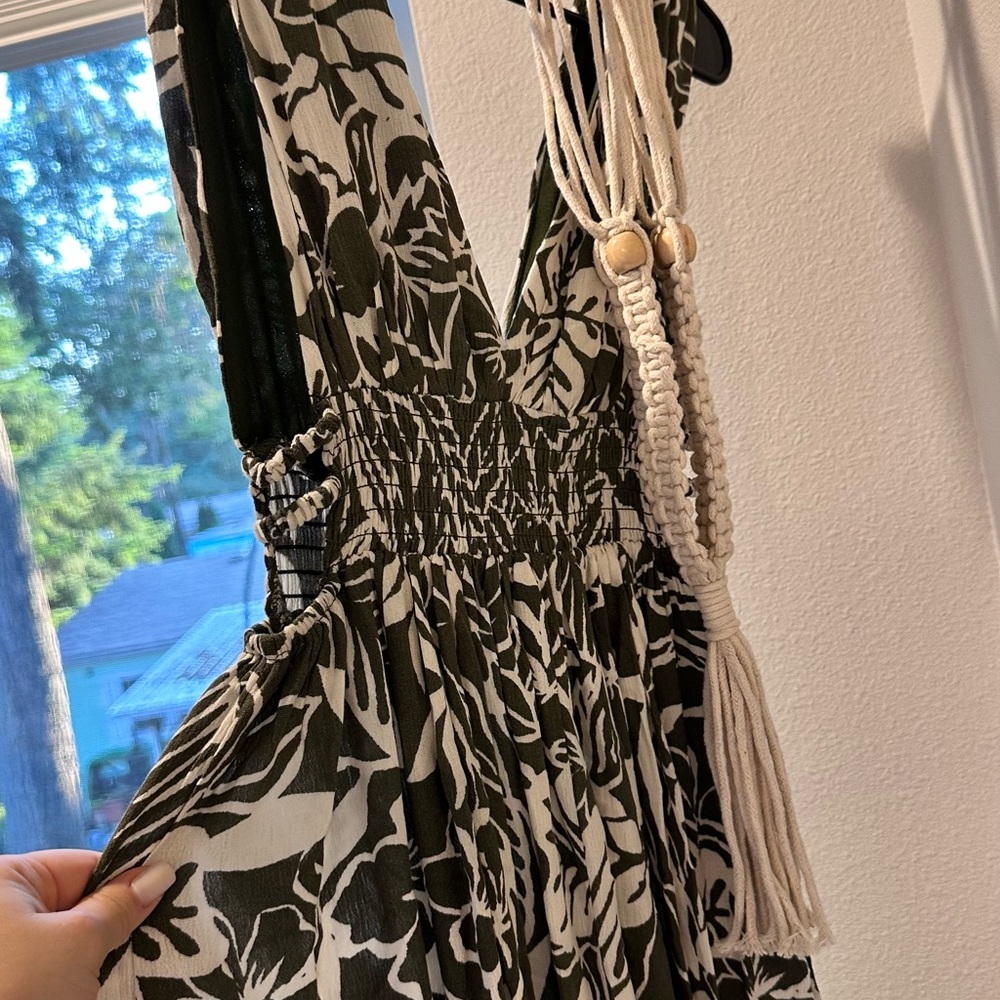 Black and White Ruched Wrap Sundress